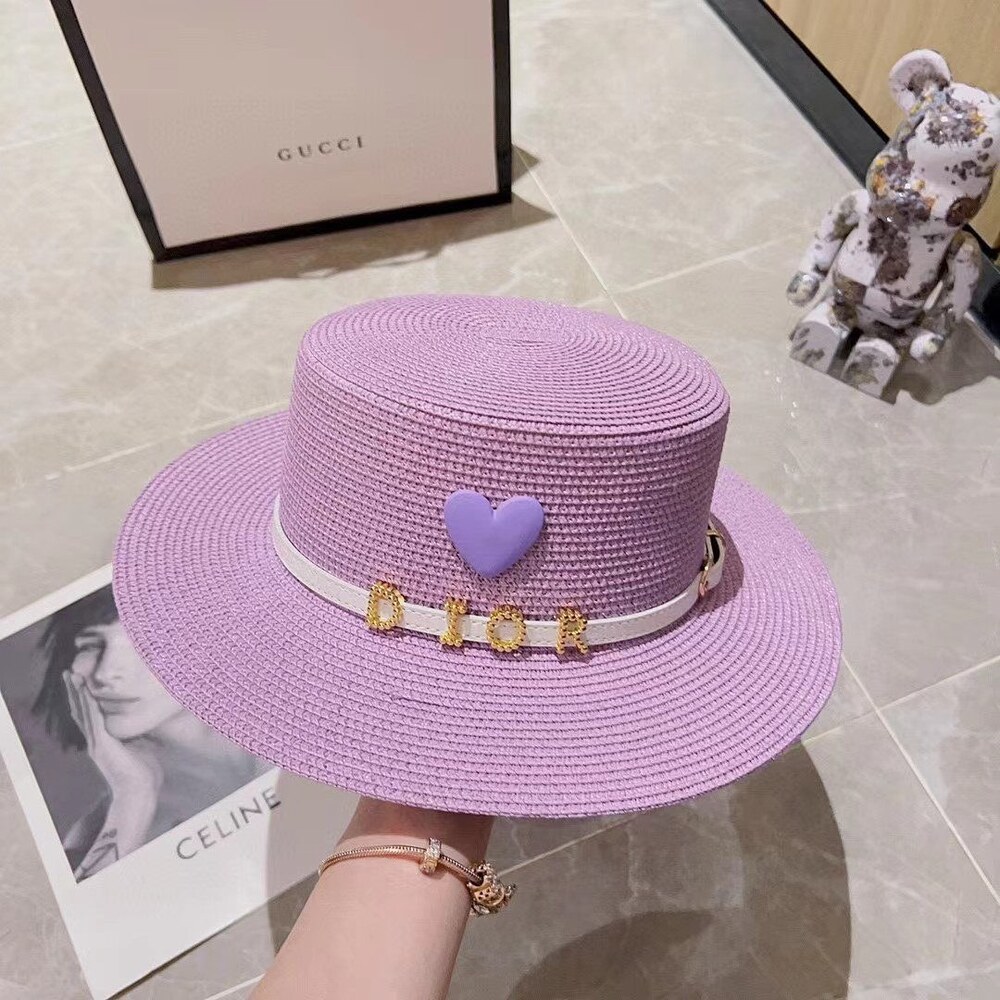 Dior Heart Logo Purple Straw Sun Hat - Picture 1 of 8
